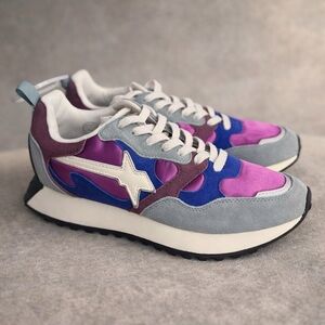 NWT W6YZ Colorblock Sneakers Pink Purple Blue Suede Sz 38 (US 6.5) Made in Italy